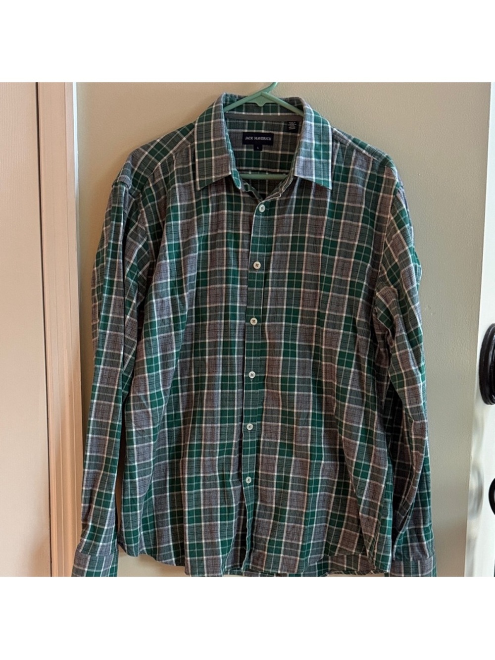 Jack Maverick Green Plaid Casual Button-Down Shirt